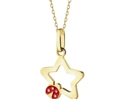 Złota zawieszka z emalią - gwiazda, biedronka
