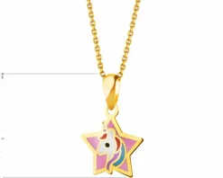 Złota zawieszka z emalią - gwiazda, jednorożec