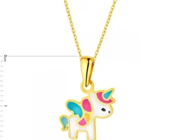 Złota zawieszka z emalią - jednorożec