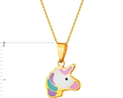 Złota zawieszka z emalią - jednorożec