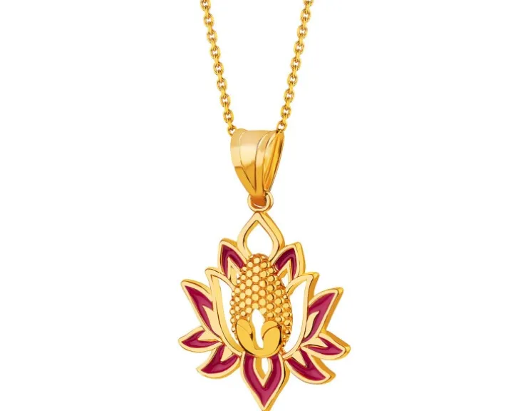 Złota zawieszka z emalią - kwiat lotosu
