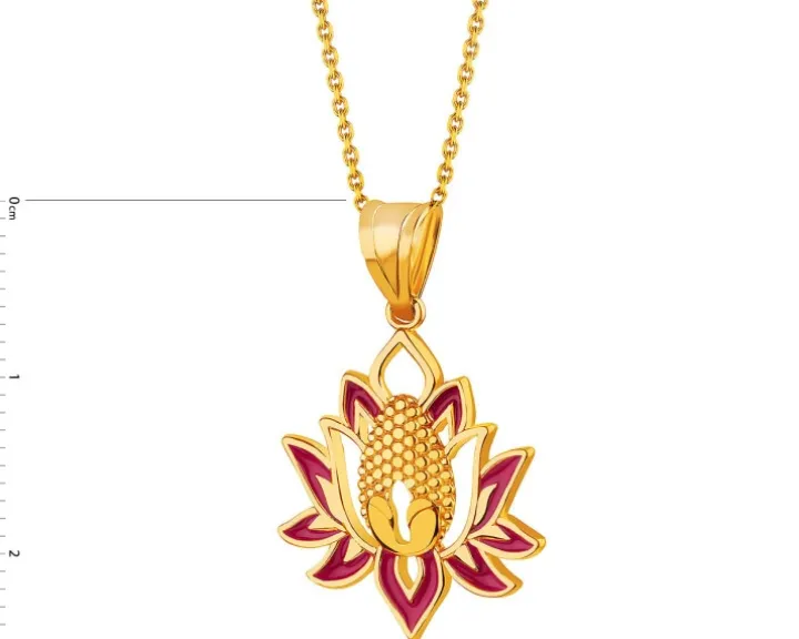Złota zawieszka z emalią - kwiat lotosu