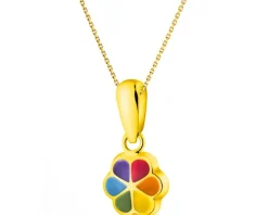 Złota zawieszka z emalią - koniczyna