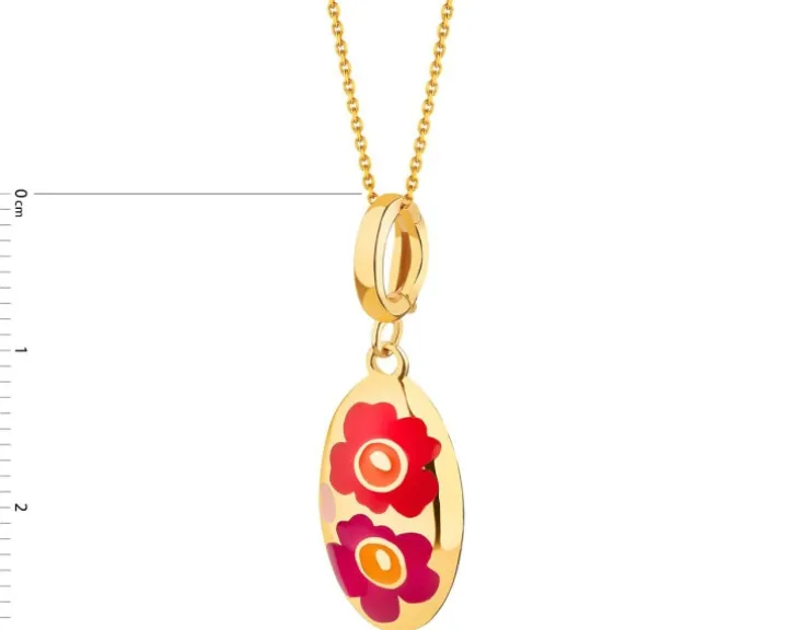 Złota zawieszka z emalią - kwiaty