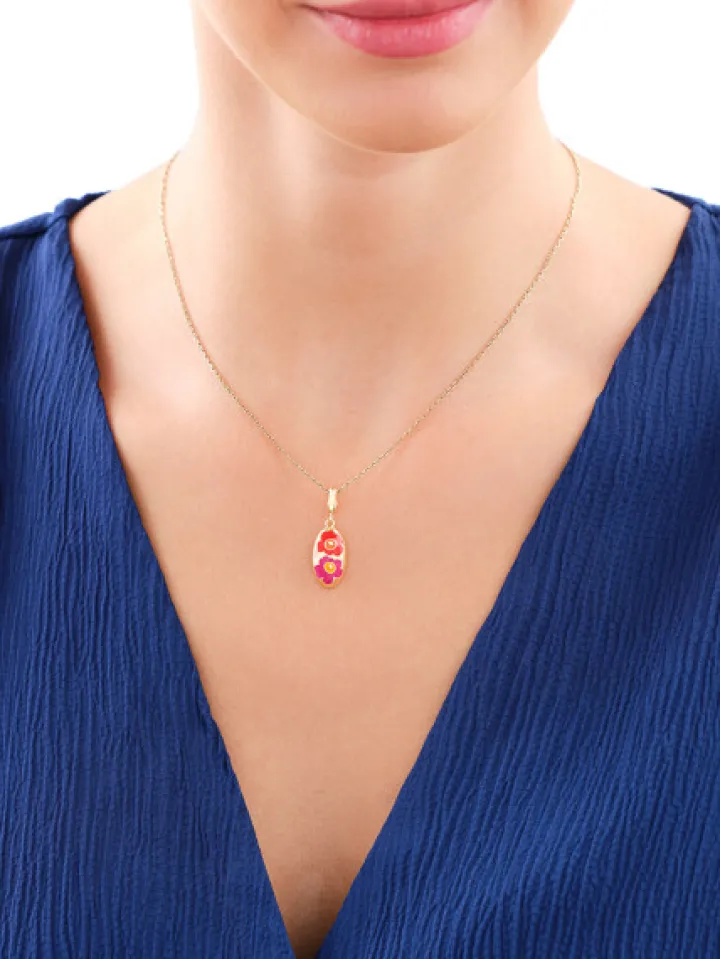 Złota zawieszka z emalią - kwiaty