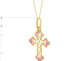 Złota zawieszka z emalią - krzyż