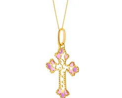 Złota zawieszka z emalią - krzyż