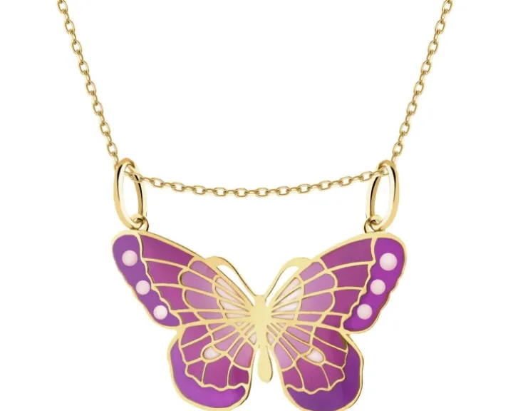 Złota zawieszka z emalią - motyl