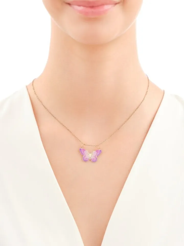 Złota zawieszka z emalią - motyl