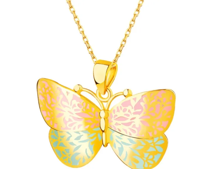 Złota zawieszka z emalią - motyl