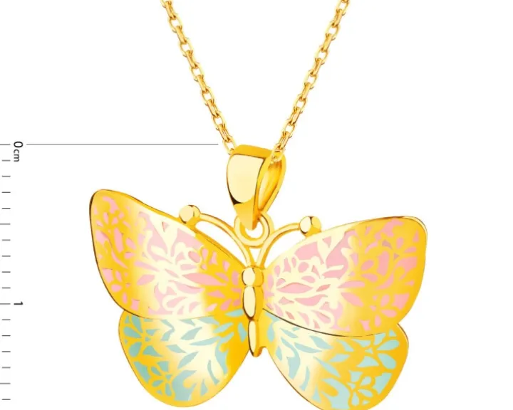 Złota zawieszka z emalią - motyl