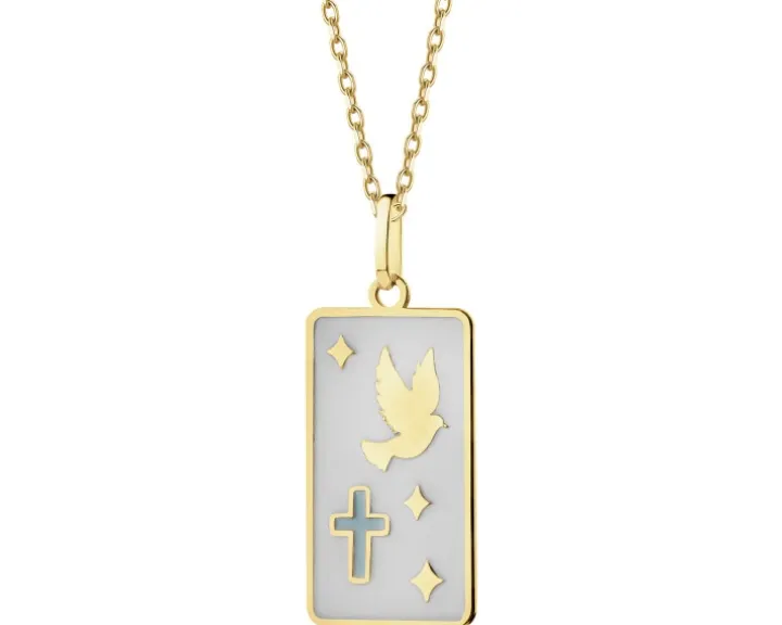 Złota zawieszka z emalią - medalik Ducha Świętego