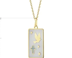 Złota zawieszka z emalią - medalik Ducha Świętego