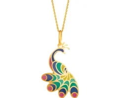 Złota zawieszka z emalią - paw