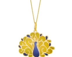 Złota zawieszka z emalią - paw