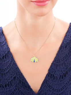 Złota zawieszka z emalią - paw