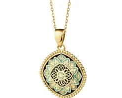 Złota zawieszka z emalią - rozeta