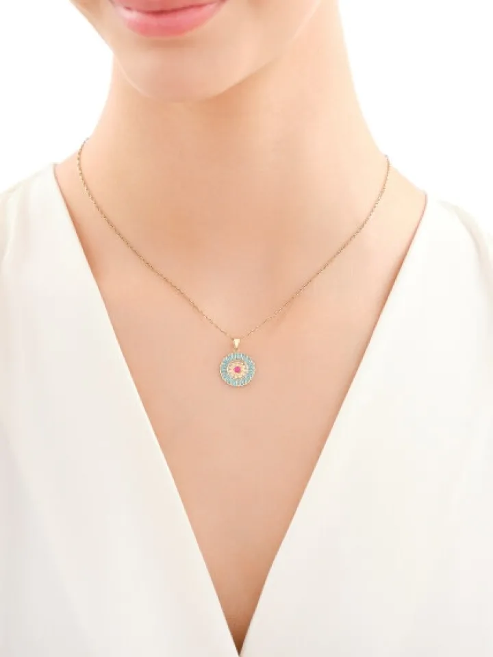 Złota zawieszka z emalią - rozeta