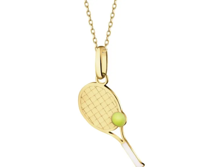 Złota zawieszka z emalią - rakieta tenisowa z piłką