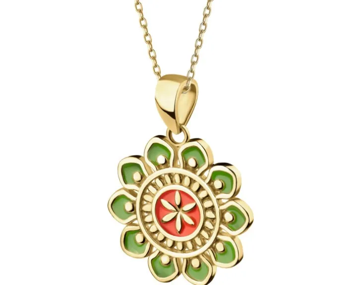 Złota zawieszka z emalią - rozeta