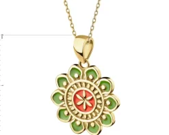 Złota zawieszka z emalią - rozeta