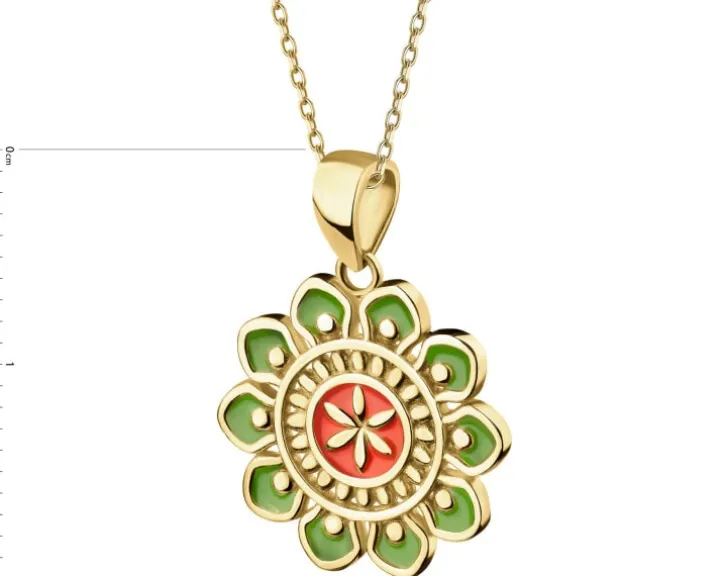 Złota zawieszka z emalią - rozeta