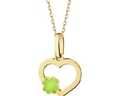 Złota zawieszka z emalią - serce, koniczyna