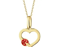 Złota zawieszka z emalią - serce, biedronka