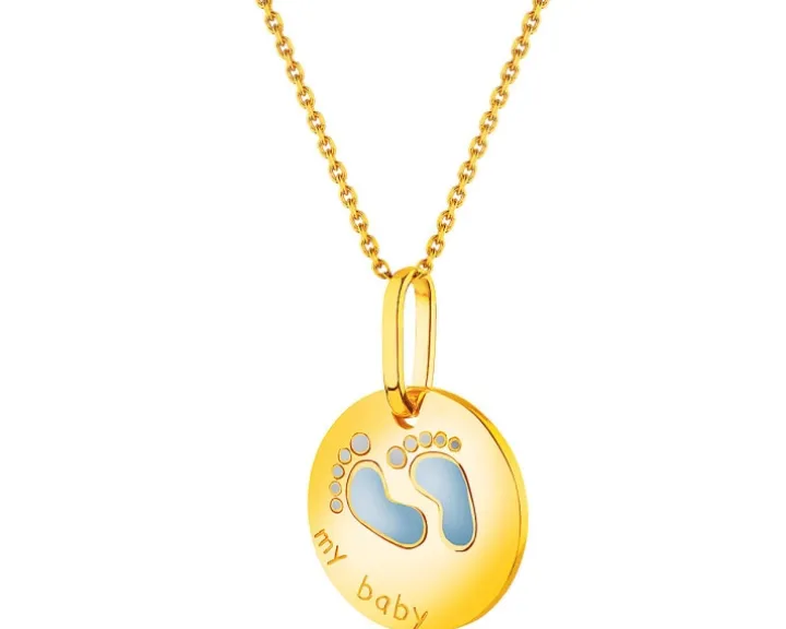 Złota zawieszka z emalią - stópki, "my baby"