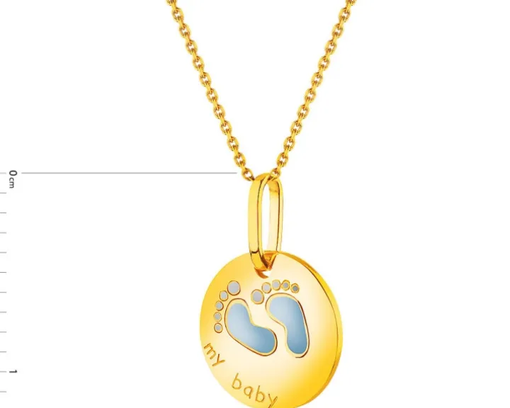 Złota zawieszka z emalią - stópki, "my baby"