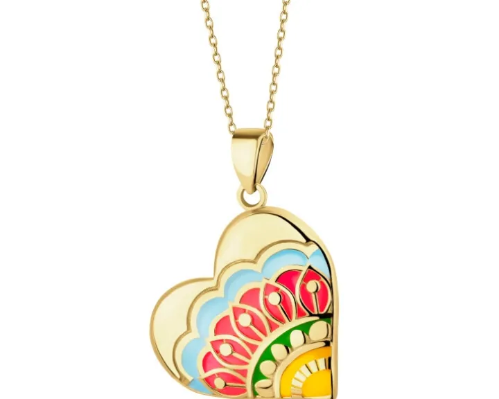 Złota zawieszka z emalią - serce