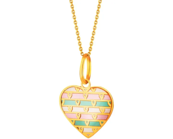 Złota zawieszka z emalią - serce