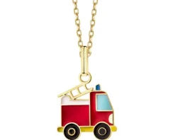 Złota zawieszka z emalią - wóz strażacki