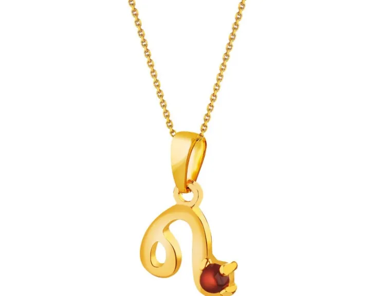 Złota zawieszka z granatem - Lew