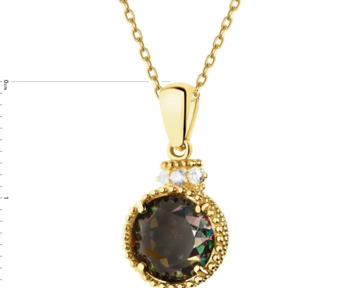 Złota zawieszka z korundem syntetycznym i cyrkoniami