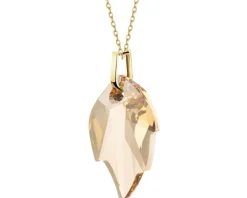 Złota zawieszka z kryształem syntetycznym - liść