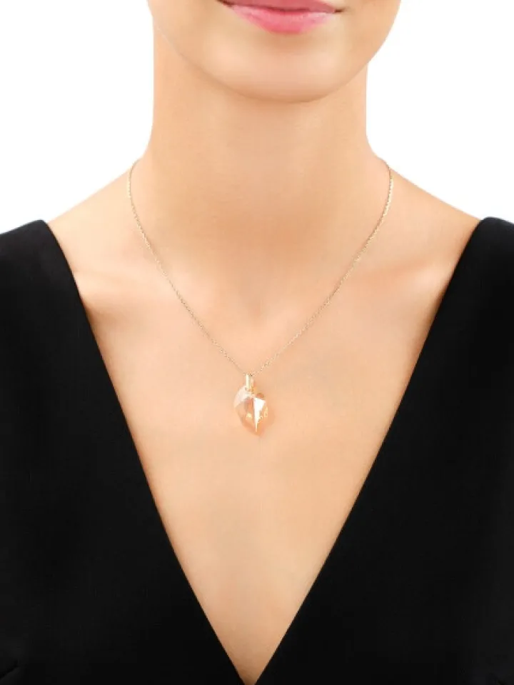 Złota zawieszka z kryształem syntetycznym - liść