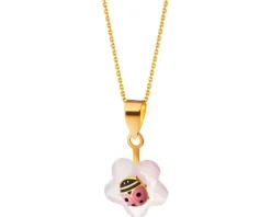 Złota zawieszka z kwarcem syntetycznym i emalią - kwiat, biedronka