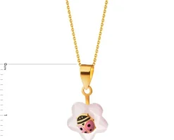Złota zawieszka z kwarcem syntetycznym i emalią - kwiat, biedronka