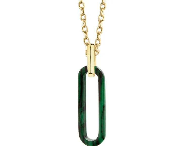 Złota zawieszka z malachitem syntetycznym - paper clip