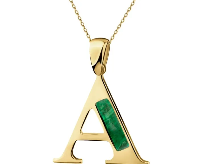 Złota zawieszka z masą malachitową - litera A