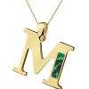 Złota zawieszka z masą malachitową - litera M
