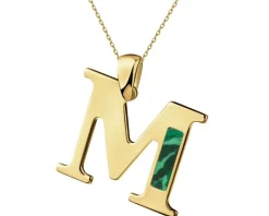 Złota zawieszka z masą malachitową - litera M