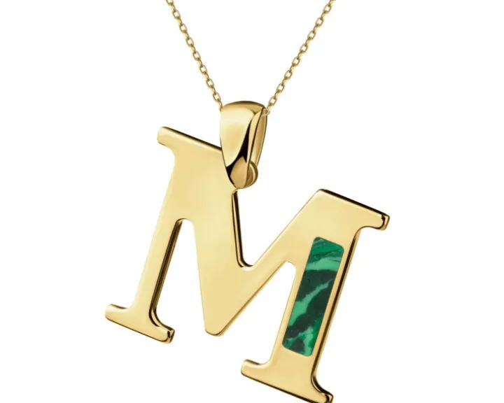 Złota zawieszka z masą malachitową - litera M