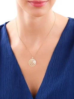 Złota zawieszka z masą perłową - kwiat, liście