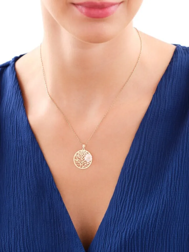 Złota zawieszka z masą perłową - kwiat, liście