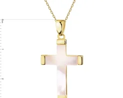 Złota zawieszka z masą perłową - krzyż