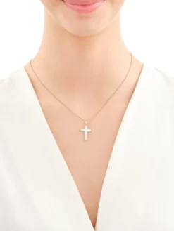 Złota zawieszka z masą perłową - krzyż