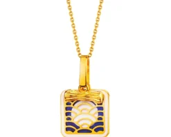 Złota zawieszka z masą perłową i emalią