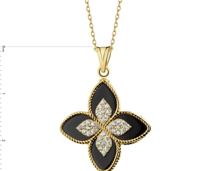 Złota zawieszka z onyksami syntetycznymi i cyrkoniami